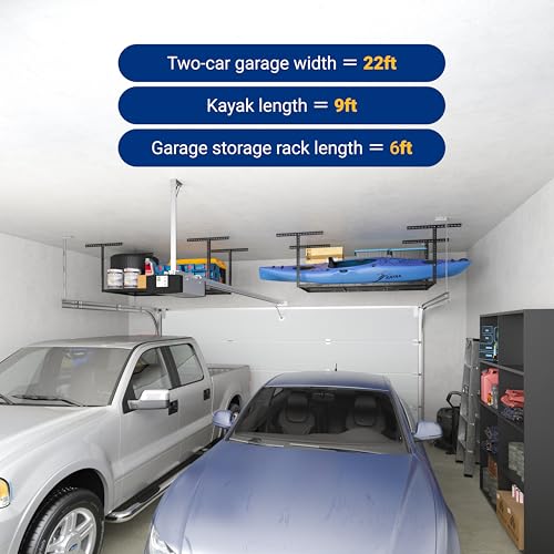 FLEXIMOUNTS 3x6 Overhead Garage Storage Adjustable Ceiling Rack 72" Length x 36" Width x 40" Height, 450lbs Weight Capacity, Black, Classic Series