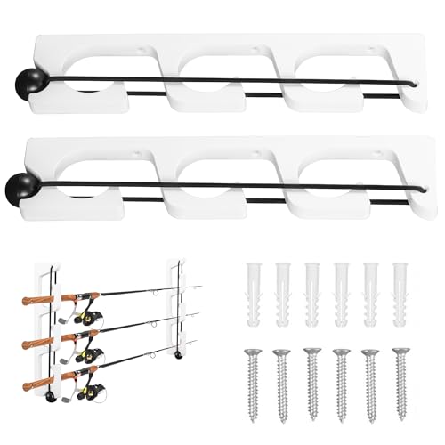 SUNOOM Wall Mount Fishing Rod Holders,3 Rod Holder Storage for Wall & Garage Storage Organizer Gear Equipment Gifts(O-shaped hole)