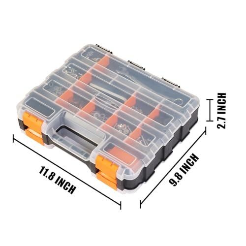 BIG RED AG322R Torin Double Sided Tool and Hardware Storage Box: Portable Small Parts Organizer with Removable Plastic Dividers for Tools, Small Items and Jewelry, Black/Orange