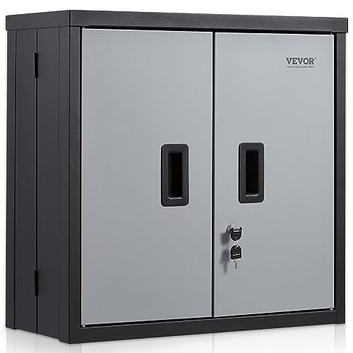 VEVOR Foldable Wall Cabinet, Metal Garage Locker Mounted 26" Small Tool Chest 240 LBS Loading Capacity Adjustable Shelf Magnetic Door File for Warehouse Office Home Black