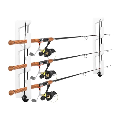 SUNOOM Wall Mount Fishing Rod Holders,3 Rod Holder Storage for Wall & Garage Storage Organizer Gear Equipment Gifts(O-shaped hole)