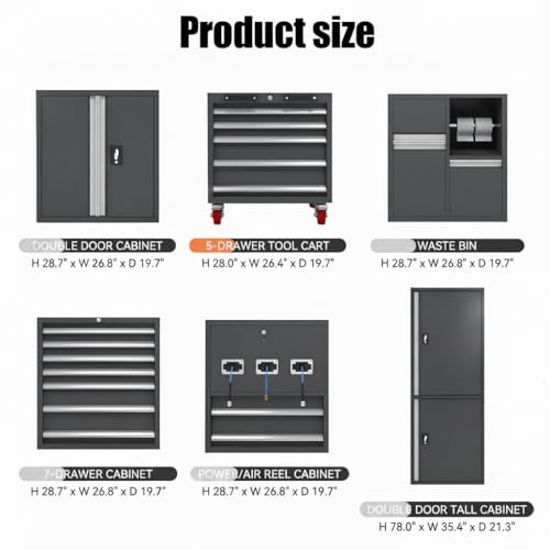 Heavy Duty Garage Storage Cabinet System 4/6/8/10-Piece, Modular Garage Cabinets with Workbench & Rolling Cart for Workshop Organization (grey, 6-pcs)