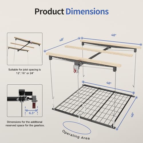 KOKORACKER Overhead Garage Storage Lift, Adjustable Heavy-duty 4x4 Ft Ceiling Racks with Safety Lock, Ideal for Storage Lifting Organization System, 250lbs Capacity