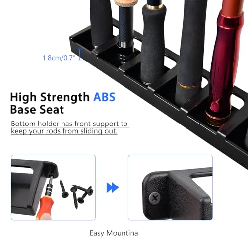 Cooltto Fishing Rod Holders Wall-Mounted 2 Pairs, Simple Deluxe Fishing Pole Holder & Rack Store up to 12 Rods or Combos for Garage & Boat (Vertical, Black)