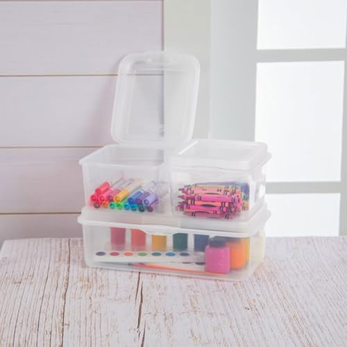 Sterilite 12-Pack FlipTop Stackable Square Small Storage Bin with Hinging Lid, Clear