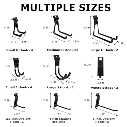 KOFANI Slatwall Accessories, 22 Pack Heavy Duty Steel Slatwall Hooks, Multi-Size Slat Wall Hanging Hooks for Ladders, Bikes, Garage and Garden Tools (ProSlat & Slatwall Panel Compatible)
