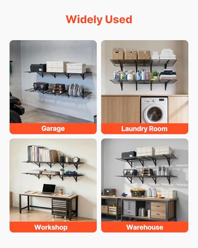 VEVOR 2-Pack Heavy Duty Garage Wall Shelving, 2 x 6 ft Steel Wall Mounted Shelving Unit, 24 x 72 Inch Per Shelf Floating Storage Metal Rack for Garage, 1600 lbs Total Weight Capacity