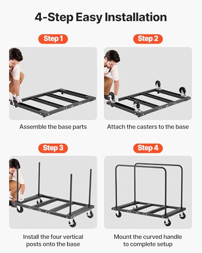 VEVOR Folding Table Cart, 1800LBS Heavy Duty Table Trolley with 5" Swivel Wheels, Drywall Dolly for Garage, Home, Warehouse, Party Event Hotel Furniture 10 Table Capacity, Black