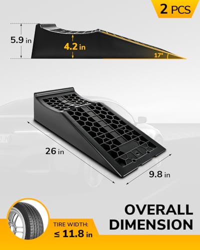 ROBLOCK Car Ramps for Lift and Vehicle Maintenance, Portable Low Profile Car Ramps for Garage, Heavy Duty Tire Ramps for Low Chassis Cars and Support Jack, 26''x9.8''x5.9'', G.V.W 20000 LBS, 2 PCS