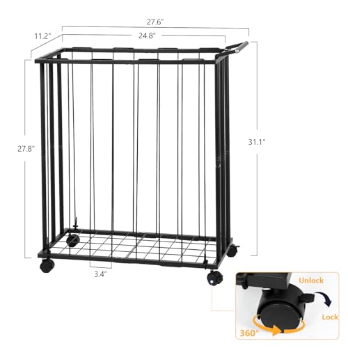 Garage Ball Storage Sports Ball Cart with Wheels - Sports Equipment Organizer for Basketball,Soccer,Volleyball,Space-Saving-Ball Rack with Elastic Rope,Basketball Holder for Home,Gym, Indoor,Outdoor