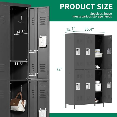 OPTYMIRA 72" Tall Employees Locker with Shelves and Hooks 6 Doors Steel Sports Locker for Office Home Bedroom School Gym Garage, Metal Staff Locker Black Locking Storage Lockers