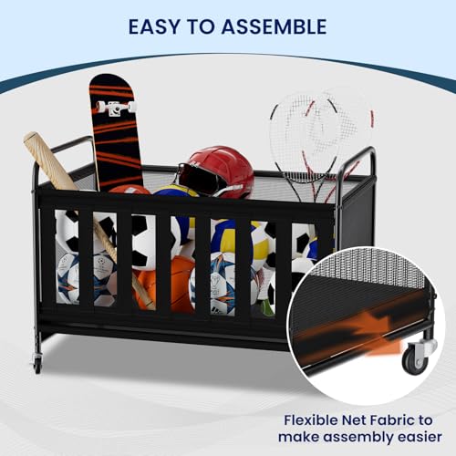 storenization Ball Storage Bin Large with Wheels, Outdoor Ball Storage for Garage, Sports Equipment Organizer Storing Volleyball, Basketball, Toys, Soccer and Baseball