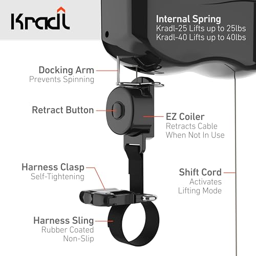 Kradl - Ceiling Mount Bike Lift and Rack. Bicycle Storage Hoist Without Electricity, Clumsy Ropes or Pulleys. 25 Pound Capacity.