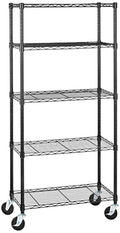 Amazon Basics 5-Shelf Heavy Duty Garage Shelving Storage Rack with 4" Wheel Casters, Adjustable Metal Wire Organizer, 300 lbs Per Shelf, 30" x 14" x 64.75", Black