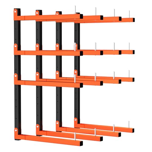 Mogbhw 4 Pack Lumber Storage Rack, Wall Mount Foldable & Adjustable Lumber Rack with 8-Level Holds Up 1040 Lbs, Heavy Duty Metal Garage Wood Rack for Workshop, Basement, Indoor and Outdoor