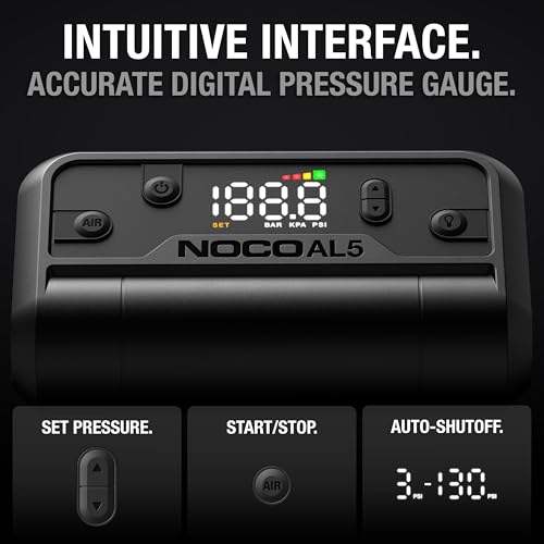 NOCO Air AL5: Cordless Tire Inflator – Portable Rechargeable Air Compressor with USB-C – 17 LPM Inflates 0–40 PSI in 7 Minutes – Digital Gauge + Auto-Shutoff – For Tires up to 31-Inches