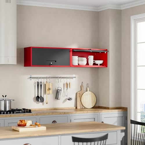 Yizosh Metal Wall Cabinet with Doors, Wall Mounted Storage Cabinet, Floating Tool Cabinet for Kitchen, Basement, Warehouse (Red Black, 13.7" H)