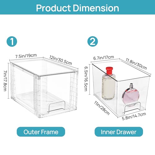 Vtopmart 4 Pack Large Stackable Storage Drawers,Easily Assemble Acrylic Bathroom Closet Undersink Organizers and Storage,Plastic Bins for Kitchen Cabinets,Pantry,Makeup,Medicine Organization