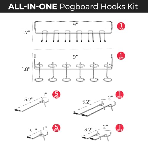 INCLY 126PCS Peg Board Organizer Accessories Kit, Pegboard Hooks Assortment with 6 Bins for Organizing Various Tools, Fit 1/8 or 1/4 inch Pegboard for Hanging Storage, Garage, Workbench, Craft Room