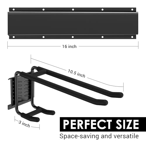 Feller 9-Piece Garage Slatwall Hook Kit – 6 Double Utility Hooks + 3 Mounting Plates (16" O.C., 50" total width) – EXTRA Heavy Duty Slat Wall Hanger Holder Set for Tools