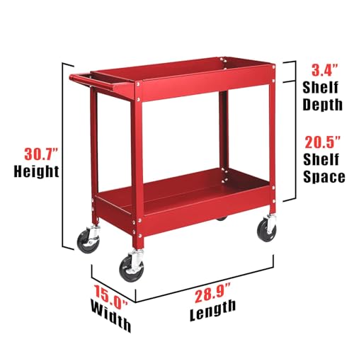 BIG RED 300 LBs Capacity 2 Shelf Steel Service Utility Cart, APTC304R
