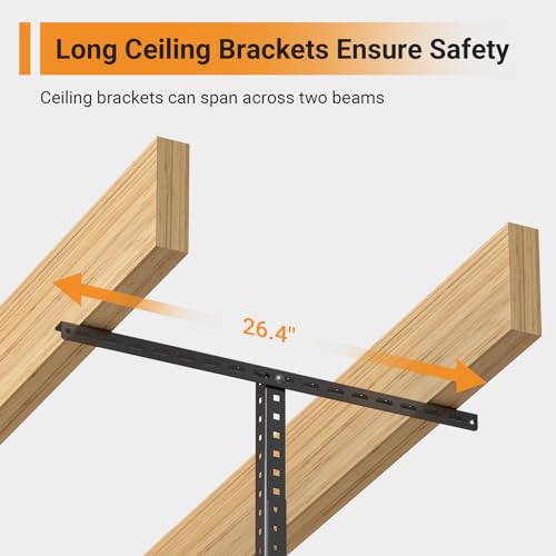eShelf 2ftx8ft Overhead Garage Storage Rack, Heavy-Duty Metal Garage Ceiling Storage Rack, 22''-40" Adjustable Ceiling Drop-Down, 400 lb. Loading Weight Capacity, Black