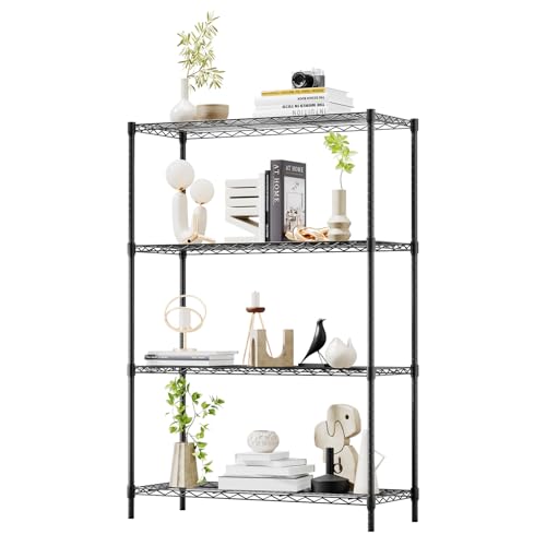 BestOffice | 4-Tier Wire Storage Shelves | 36x14x54 | Black | with Adjustable Racks | Heavy-Duty Metal Shelf, Holds Upto 1000 lbs | No-Tool Assembly | Ideal for Home & Garage Shelving