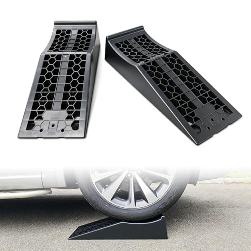 ROBLOCK Car Ramps for Lift and Vehicle Maintenance, Portable Low Profile Car Ramps for Garage, Heavy Duty Tire Ramps for Low Chassis Cars and Support Jack, 26''x9.8''x5.9'', G.V.W 20000 LBS, 2 PCS