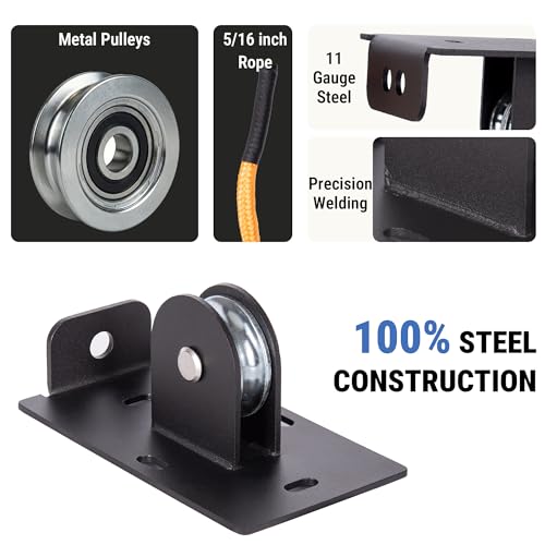 RoakyRoasy Ladder Hoist for Garage Ceiling with Metal Pulley System Holds 150 lbs, 5.5" Low-profile Self Locking Storage Lift, Parallel or Perpendicular Mounted