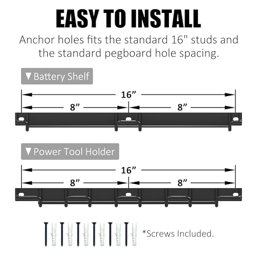 UNITEDPOWER Wall Mounted Drill Rack & Tool Shelf, Power Tool Organizer Holder, Heavy Duty Utility Storage Rack for Cordless, Battery Powered Hand Tools, Workshop, Shed, Garage