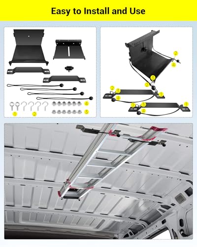 Universal Van Interior Ladder Storage Holder, Adjustable Internal Ladder Rack Fit for Van/Trailer/Truck Roof, Securely Stores Ladders in Vehicle, with Mounting Screws