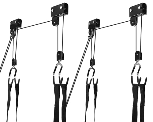 Therwen 2 Pack Kayak Hoist Lift Systems with 100 lb for Kayaks Canoes Surfboards Bikes Ladders Garage Storage Canoe Lift Pulley System Capacity Ceiling Mount Hoists