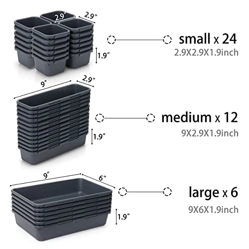KeFanta 42 Pack Tool Box Organizer Tool Tray Dividers, Rolling Tool Chest Cart Cabinet Workbench Desk Drawer Organization and Storage for Hardware, Parts, Screws, Nuts, Small Tools Organization(Grey)
