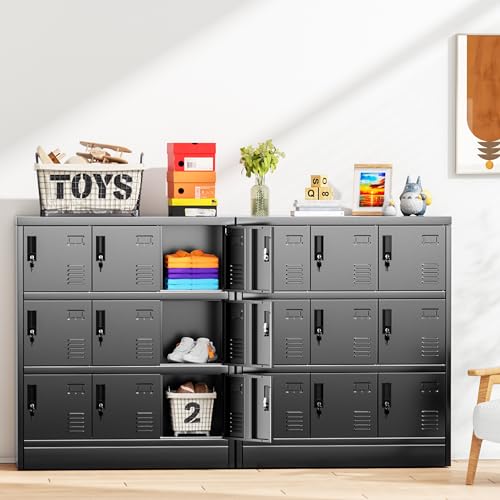 INTERGREAT 9 Door Storage Locker for Employee, Metal Locker for Office, Gym, Shool, Lockable Steel Locker with Lock and Card Slot for Home, Garage, Black