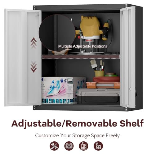 STEELIST Steel Wall Cabinet, Heavy Duty Hanging Garage Storage Cabinet with Adjustable Shelf & Locking Doors, Wall Mounted Metal Garage Cabinet for Workshop, Utility Room, Shed, Black/Grey