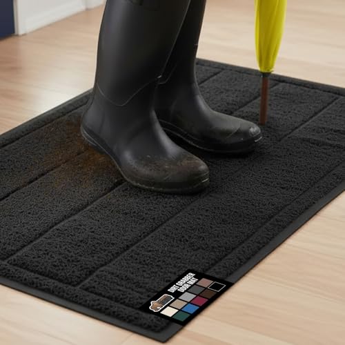 GORILLA GRIP Dirt Grabber Indoor Outdoor Door Mat, 35x23, Durable Mesh Weave Dirt Trapper Doormat for Outside Entrance, High Traffic Mud Scraper, Low Profile for Entry, Heavy Duty Welcome Mat, Black