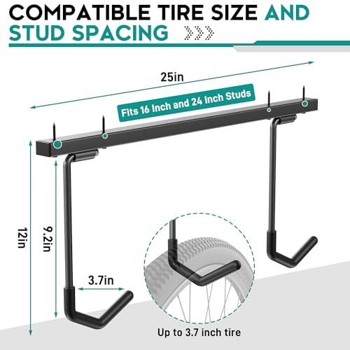 EVERHANGER Ceiling Mounted Bike Racks for Garage, Indoor Bike Storage Hanger with Adjustable Cycling Hooks for 2 to 4 Bikes, Holds up to 260lbs