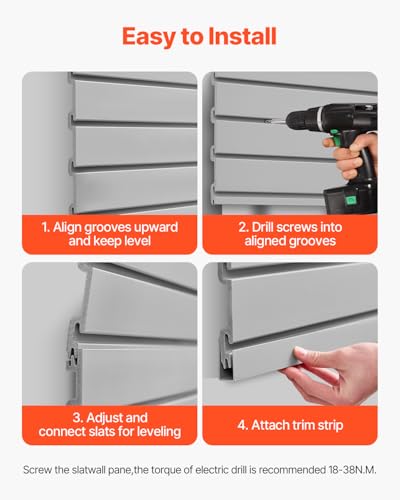 VEVOR Slat Wall Paneling, 8 x 4 ft, PVC Garage Slatwall without Accessories, Grey Slat Wall Easy-to-Install Adjustable Slatwall Panel with Coupling Structure & DIY Cutting, Fits for Storage & Display