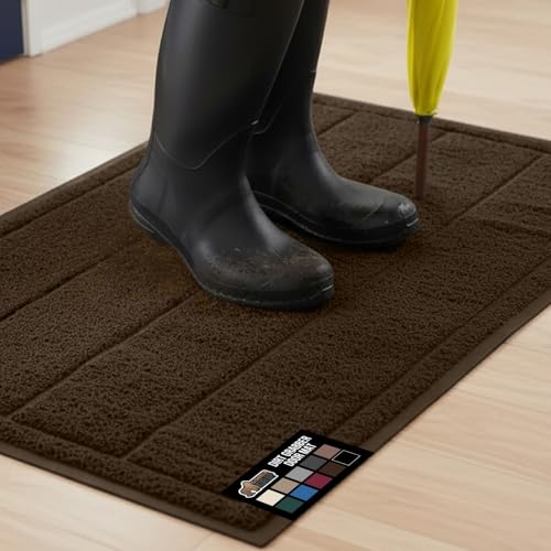 GORILLA GRIP Dirt Grabber Indoor Outdoor Door Mat, 47x35, Durable Mesh Weave Dirt Trapper Doormat for Outside Entrance, High Traffic Mud Scraper, Low Profile for Entry, Heavy Duty Welcome Mat, Brown