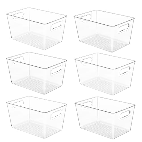YIHONG 6 Pack Clear Pantry Organizer Bins, Plastic Containers with Handle for Kitchen,Freezer,Cabinet,Closet,Bathroom Under Sink Storage