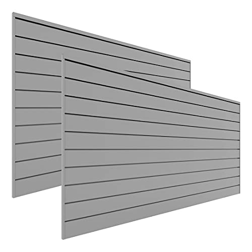 Proslat Garage Storage PVC Slatwall Panel - 2 Packs of 8 ft. x 4 ft. Sections (20 Single Slats which make up 64 sq.ft ) (Light Gray)