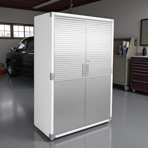 UltraGarage Heavy-Duty Metal Storage Cabinet, Industrial Grade Steel Construction with Slatted Doors, Lock Keys,Professional Garage Organization System (White, 48" W x 24" D x 72" H)