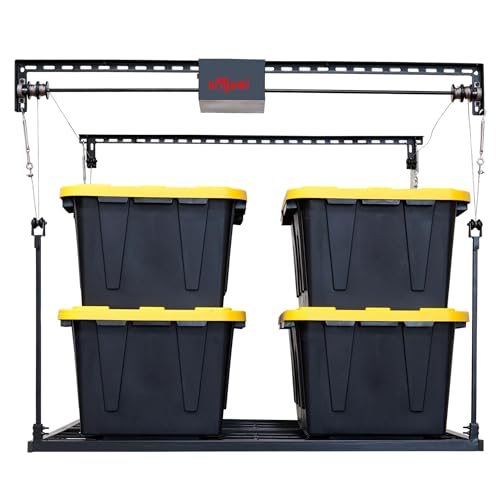 Origami Motorized Garage Ceiling Storage Rack, 52" x 25" Heavy-Duty Overhead Lift System with 250 lbs Capacity for Storing Decorations or Equipment