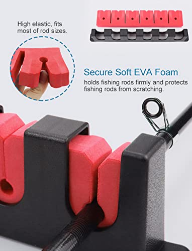 Ducurt Horizontal Fishing Rod Rack Holders Wall-mounted Fish Pole Holder for Garage & Boat 6-Rod Storage Racks -1 Pair Rod Holder Rod Holder (1 Pair Horizontal Red)