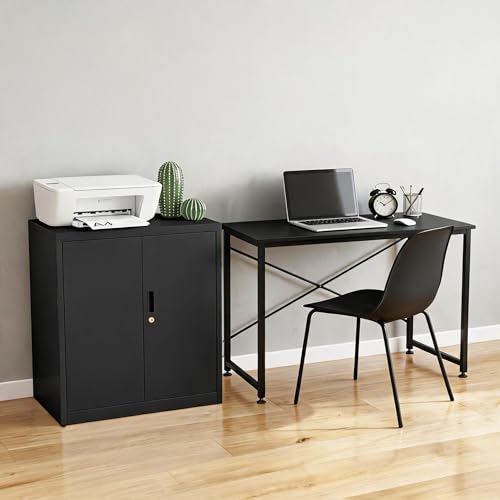 Metal Storage Cabinet 2 Doors - 36" h Locking Cabinets with 2 Adjustable Shelves, Heavy Duty Steel Locker for Garage Home Office, Lockable Storage Cabinet with Keys Black