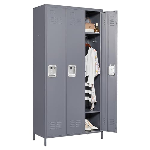 IKIMI Metal Locker 3 Doors Storage Lockers for Employee,72" Tall Locker Cabinet with Shelves and Hooks Steel Sports Staff Locker for Office School Office Gym Home Bedroom Garage