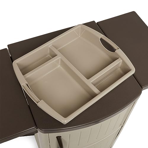 Suncast Outdoor Grilling Prep Station Table with Storage, Taupe/Brown