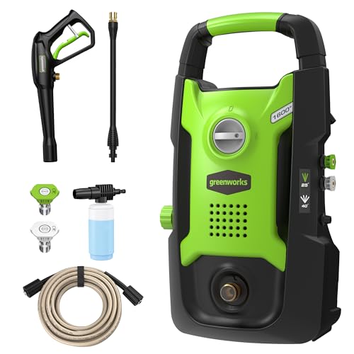 Greenworks 1600 PSI (1.2 GPM) Electric Pressure Washer (25°, 40°, Soap Applicator) Ideal For Cleaning Cars, Trucks, Boats, Outdoor Patio Furniture, Decks, and Windows
