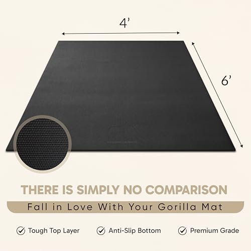 Gorilla Mats Large Exercise Mat – 6' x 4' x 1/4" – Ultra Durable Thick Workout Mat for Home Gym Flooring – Non-Slip, Flat, Fitness, Yoga & Weight Lifting Floor Mat – Shoe Friendly
