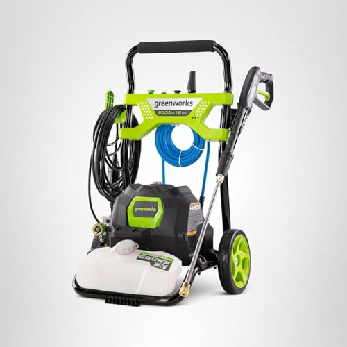 Greenworks 2000 PSI (1.2 GPM) Electric Pressure Washer (25°, 40°, Soap, and Turbo Nozzle) For Use On Decks, Fences, Concrete Patios, Sidewalks & More. Medium-Duty